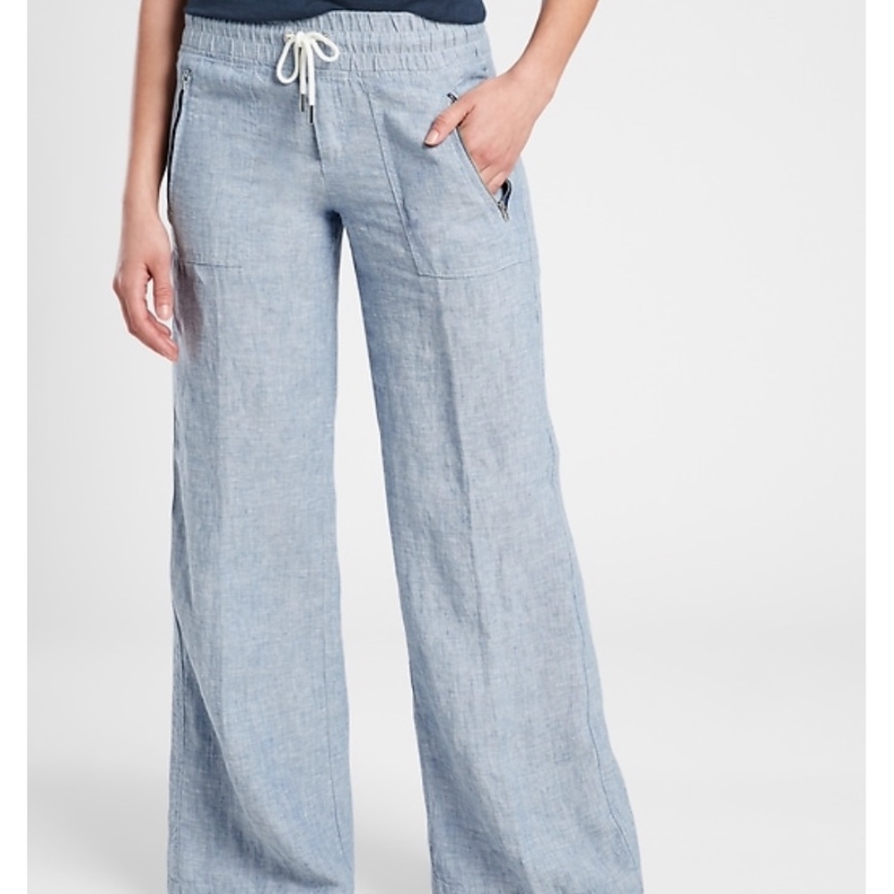 ATHLETA CABO LINEN WIDE LEG PANTS 4 NWT CHAMBRAY BLUE